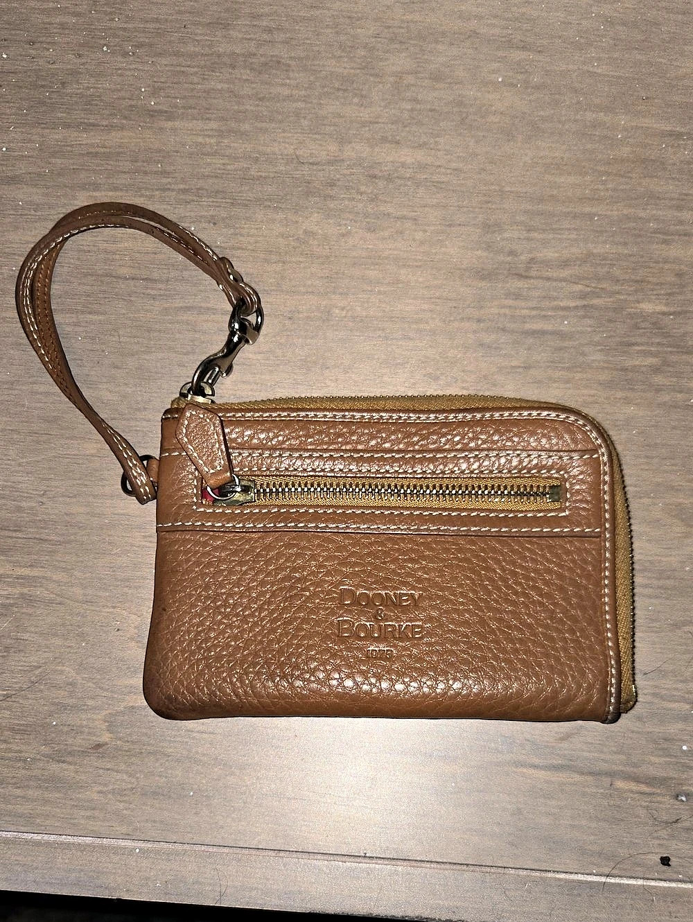 Dooney & Bourke Pebble Grain Double Zip Wristlet Brown & Red